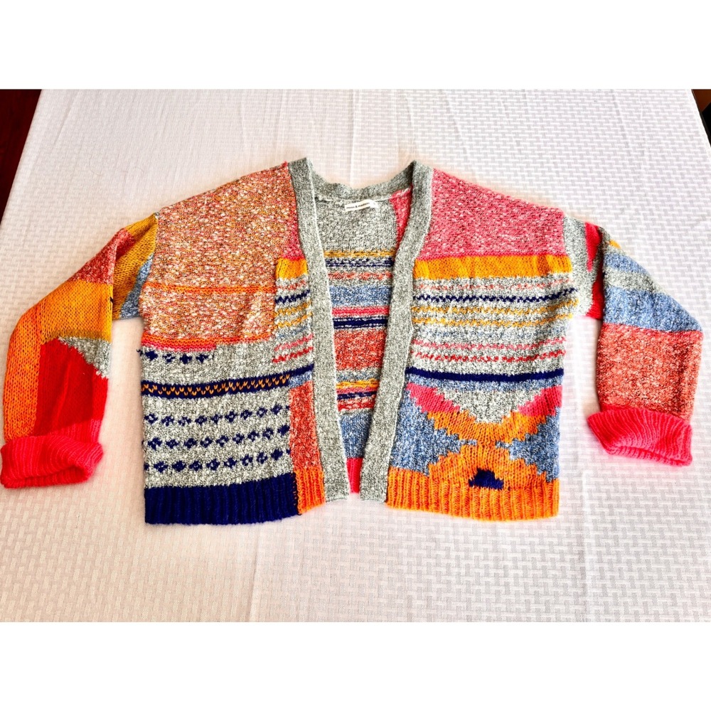 Moon & Madison Anthropologie Patchwork Cardigan Sweater Multi Color Boho Small